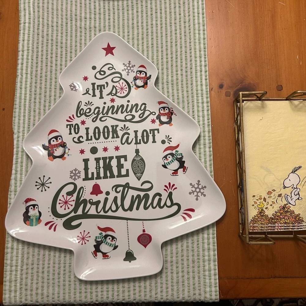Christmas Tree Shaped Plate Penguin It’s Beginning to Look a lot like Christmas - Picture 7 of 16